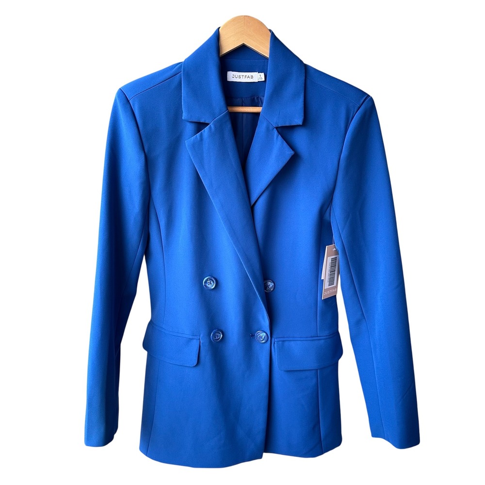 JustFab Blazer Jacket Cobalt Blue Double Breasted Business Preppy Size Small NWT